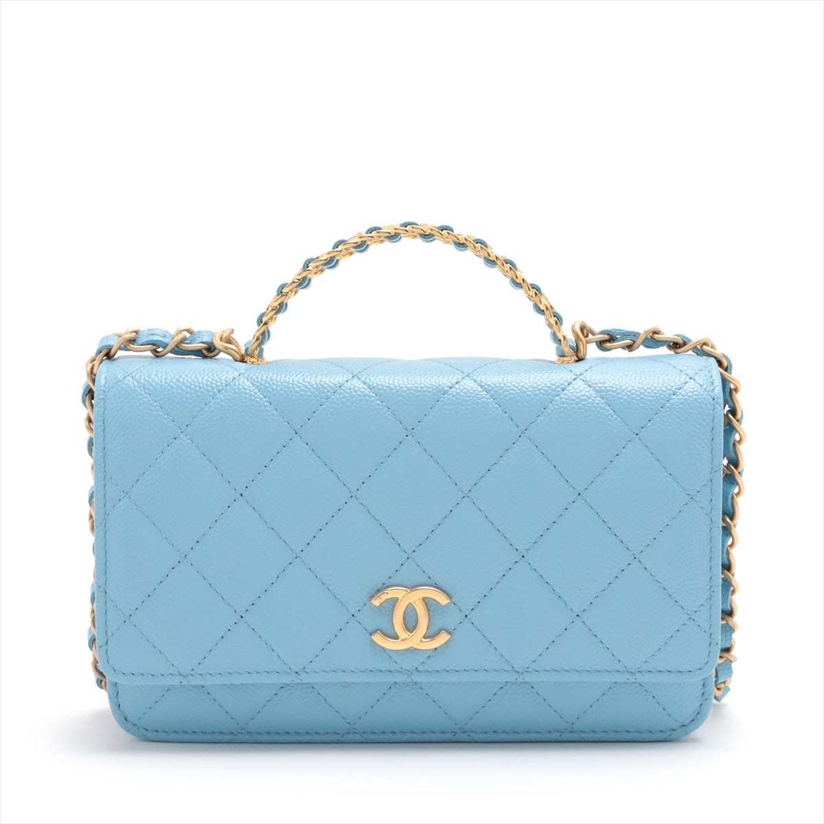 Chanel Matrasse Caviar S Chain Wallet Blue G  AP2804