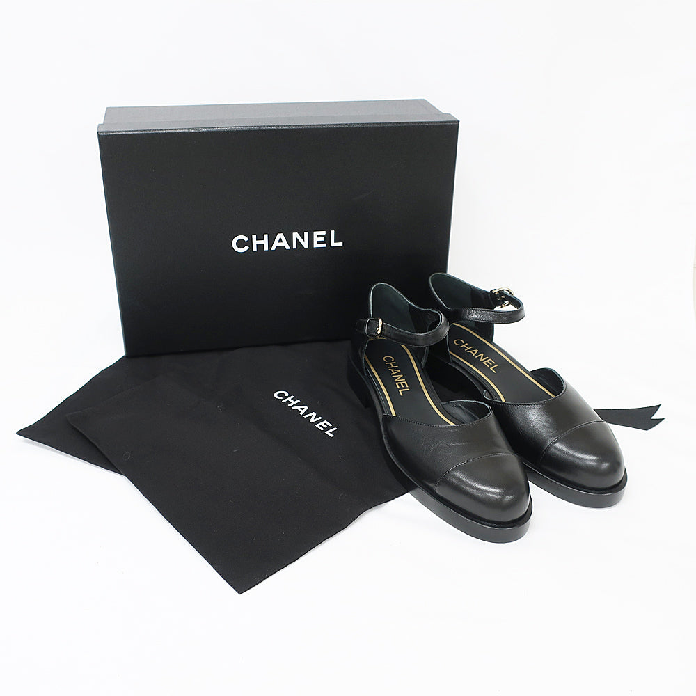 CHANEL PUMPS BLACK GOLD WOakSHIP COCOMARK LADY SCHOES SIZE 37C 23.5cm