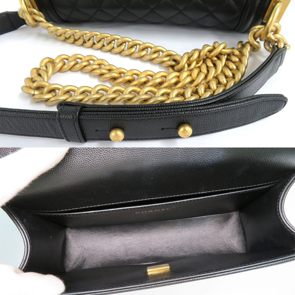 CHANEL CHANEL BOY CHANEL 25 Handbag A67086 Matrasse Chain Shoulder Bag Black Vintage G  Caviar S