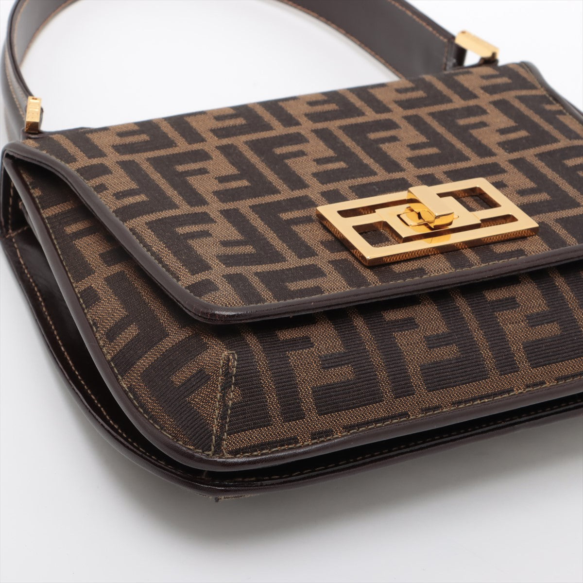 Fendi Zucca Canvas  Leather One-Shoulder Bag Brown