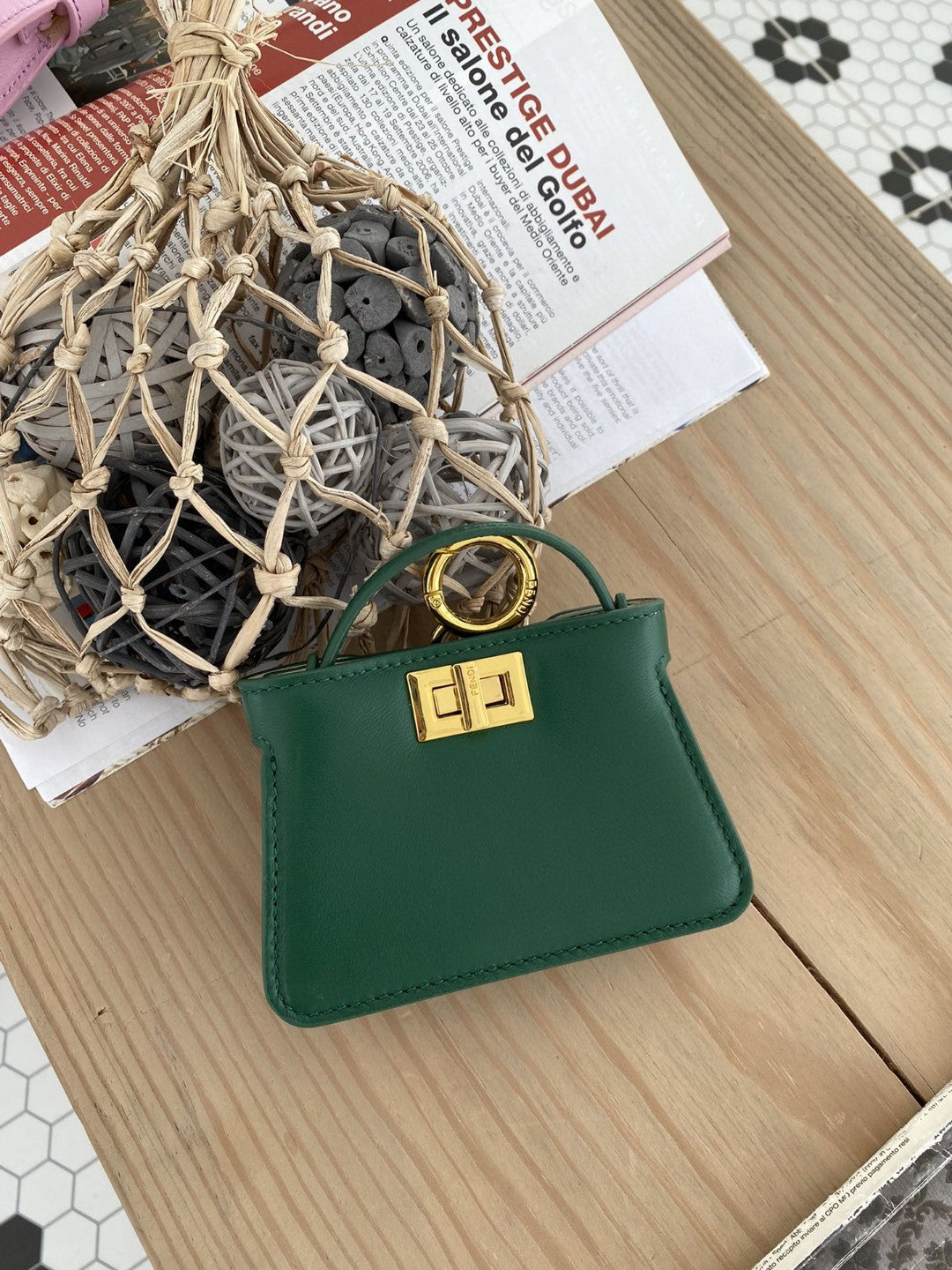 Fendi Nano Peekaboo Charm Crossbody Green Bag For Woman 12cm/4.5in