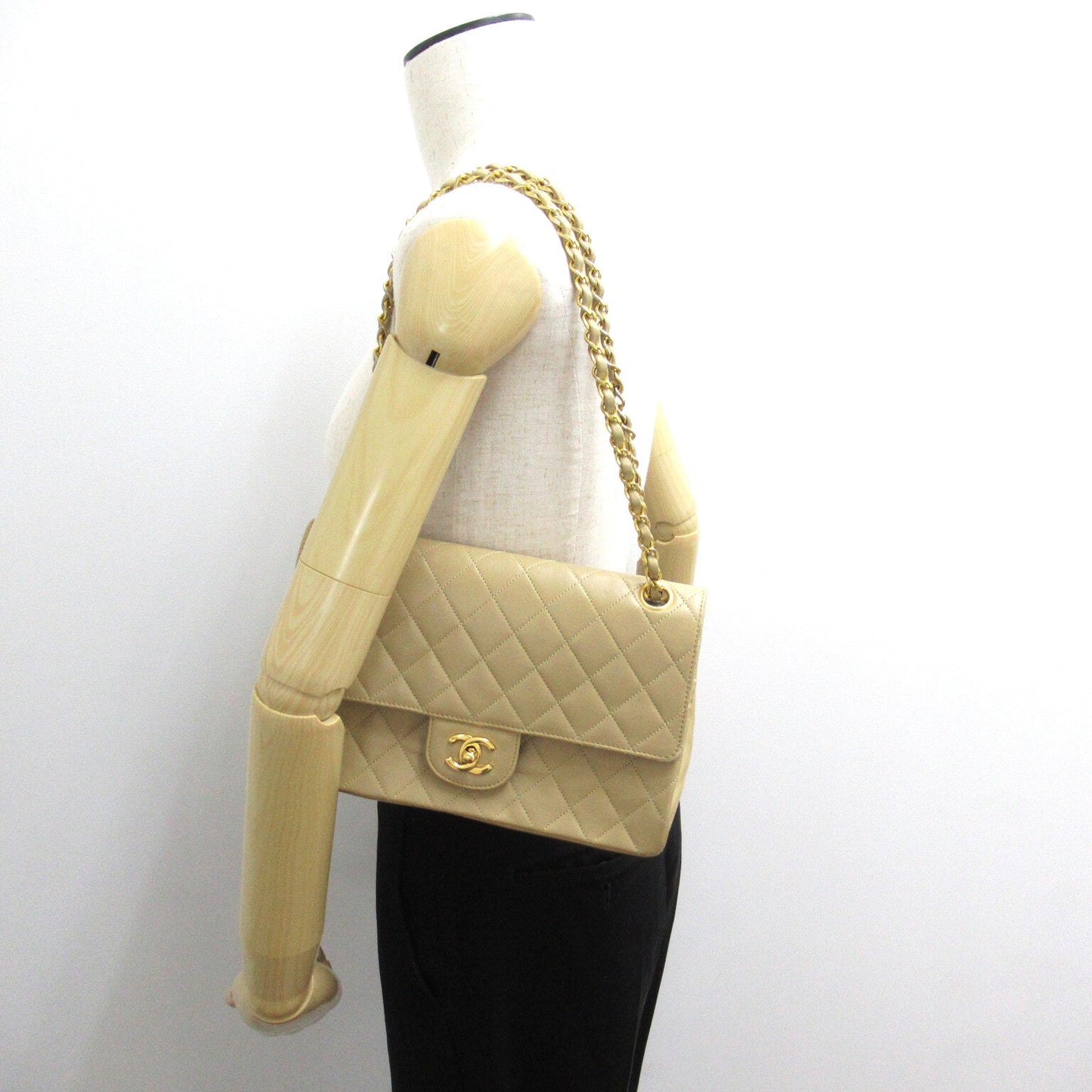 Chanel Double Flag Chain Shoulder Double Flag Chain Shoulder Shoulder Bag  Beige Shoulder Double Flag Chain Shoulder