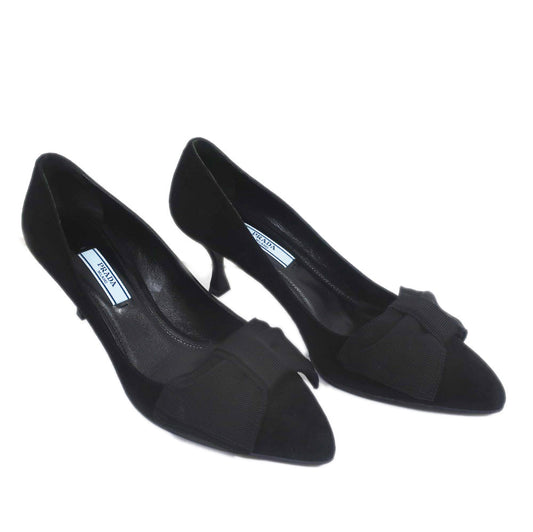 Prada Ribbon Motif Heel Pumps Size 37 Black Black  Shoes