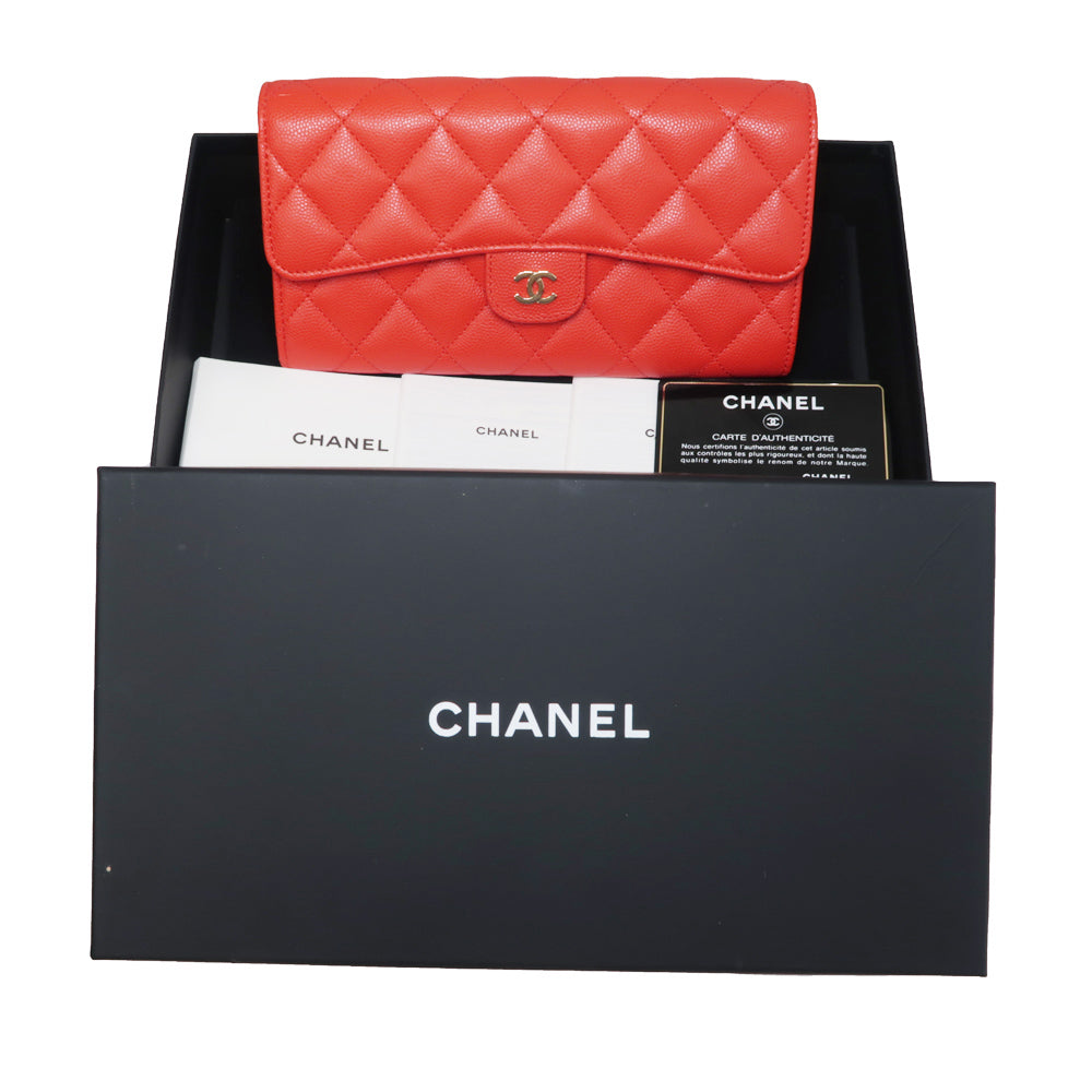 CHANEL Classic Long Flap  Long Wallet Orange S Caviar Coco Mark CC A80758