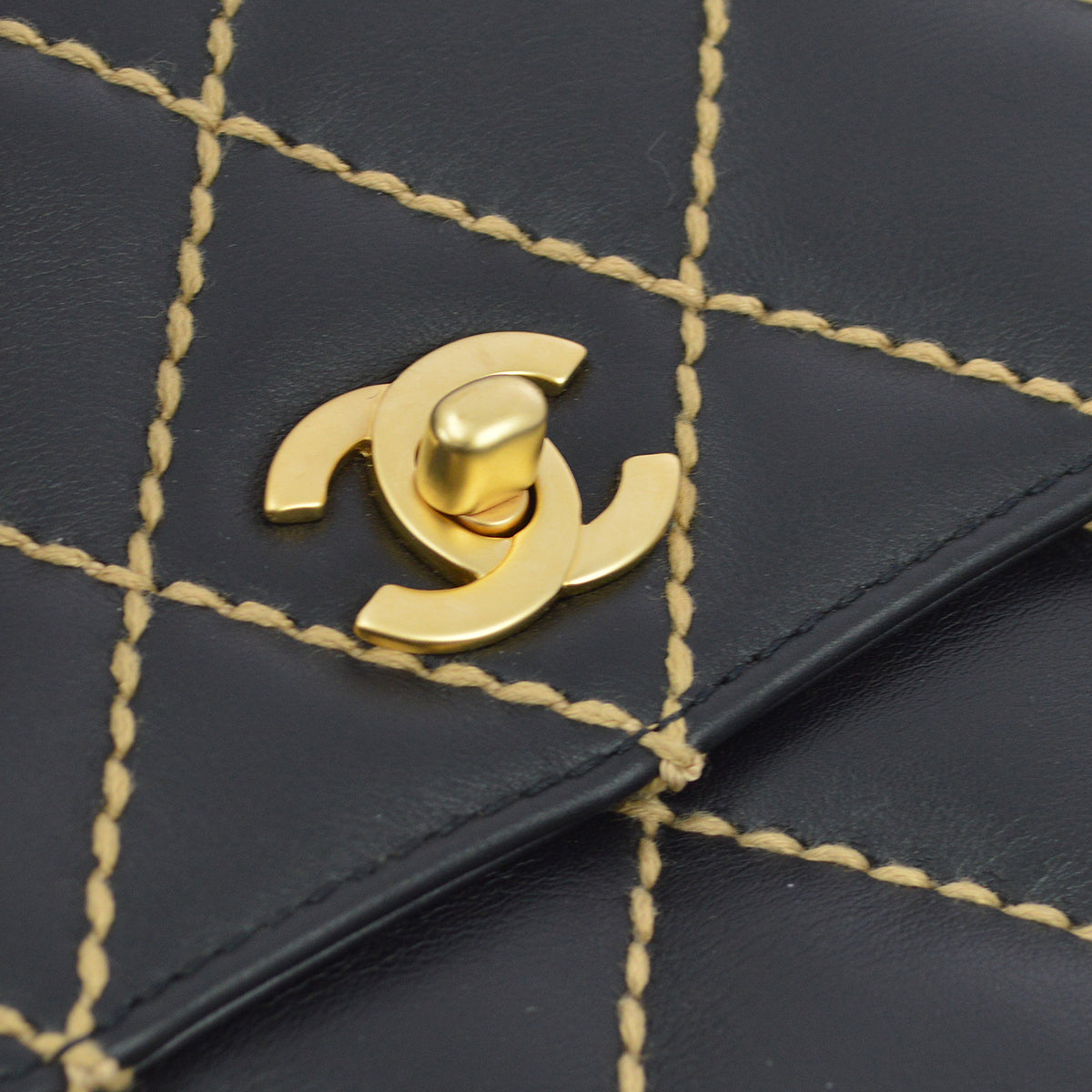 Chanel * Black Calfskin Wild Stitch Kelly 25