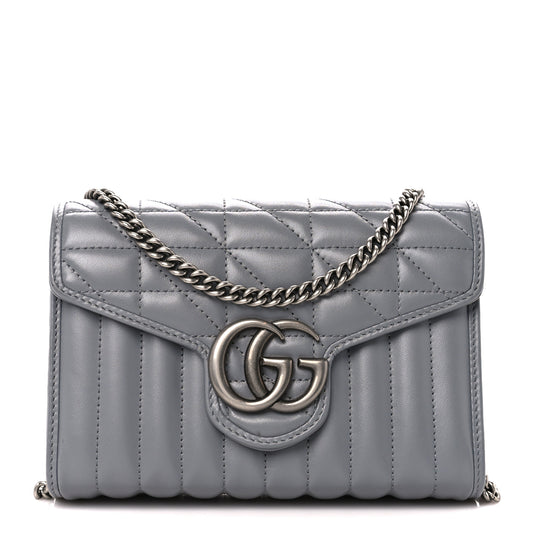 Gucci  Calfskin Matelasse Aria GG Marmont Chain Wallet Deep Grey