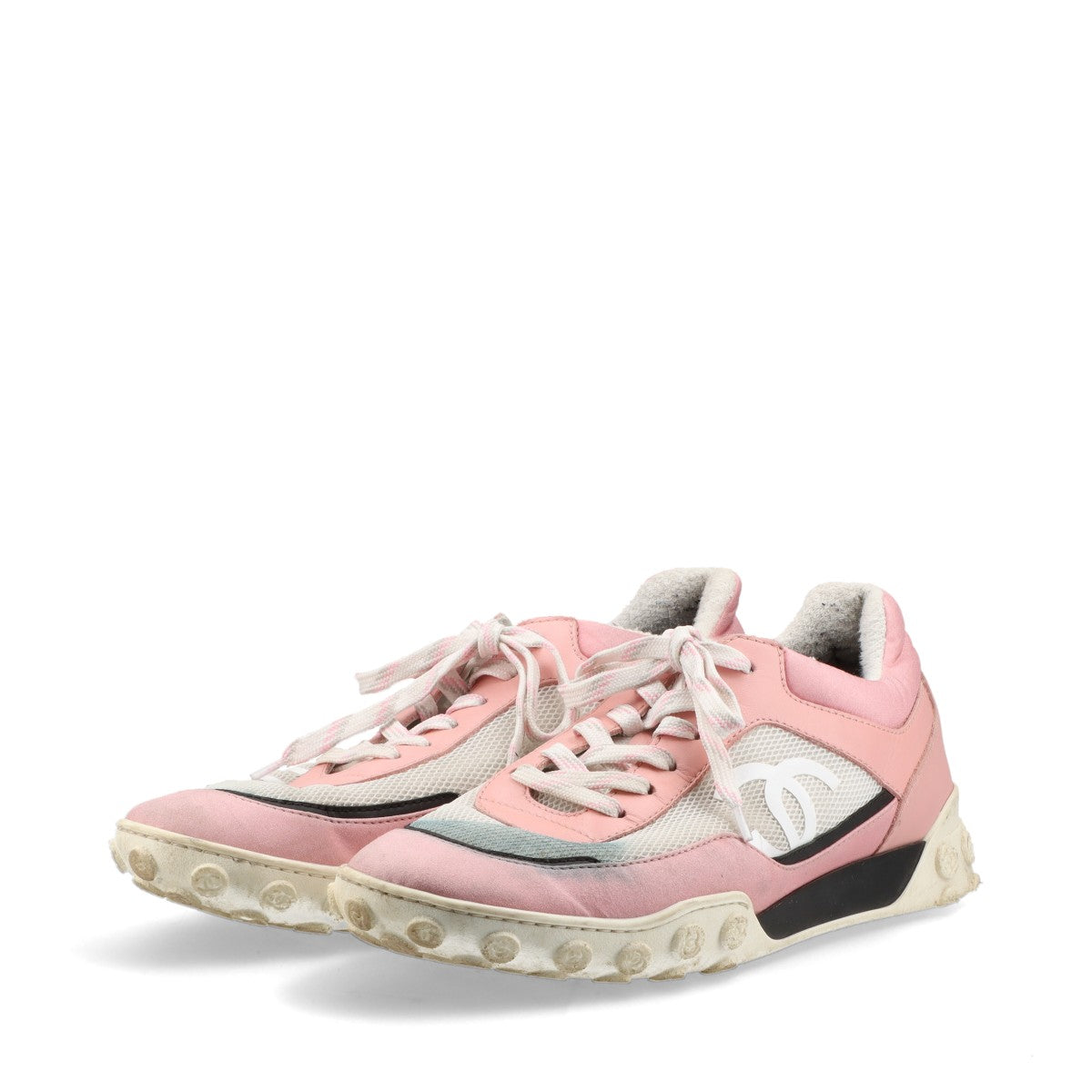 Chanel Coco Leather X Fabric Trainers EU40  White X Pink G34086 Mesh