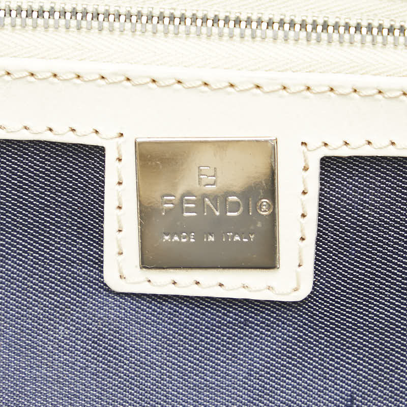 Fendi Tote Bag Shoulder Bag Navy White Canvas Leather  Fendi