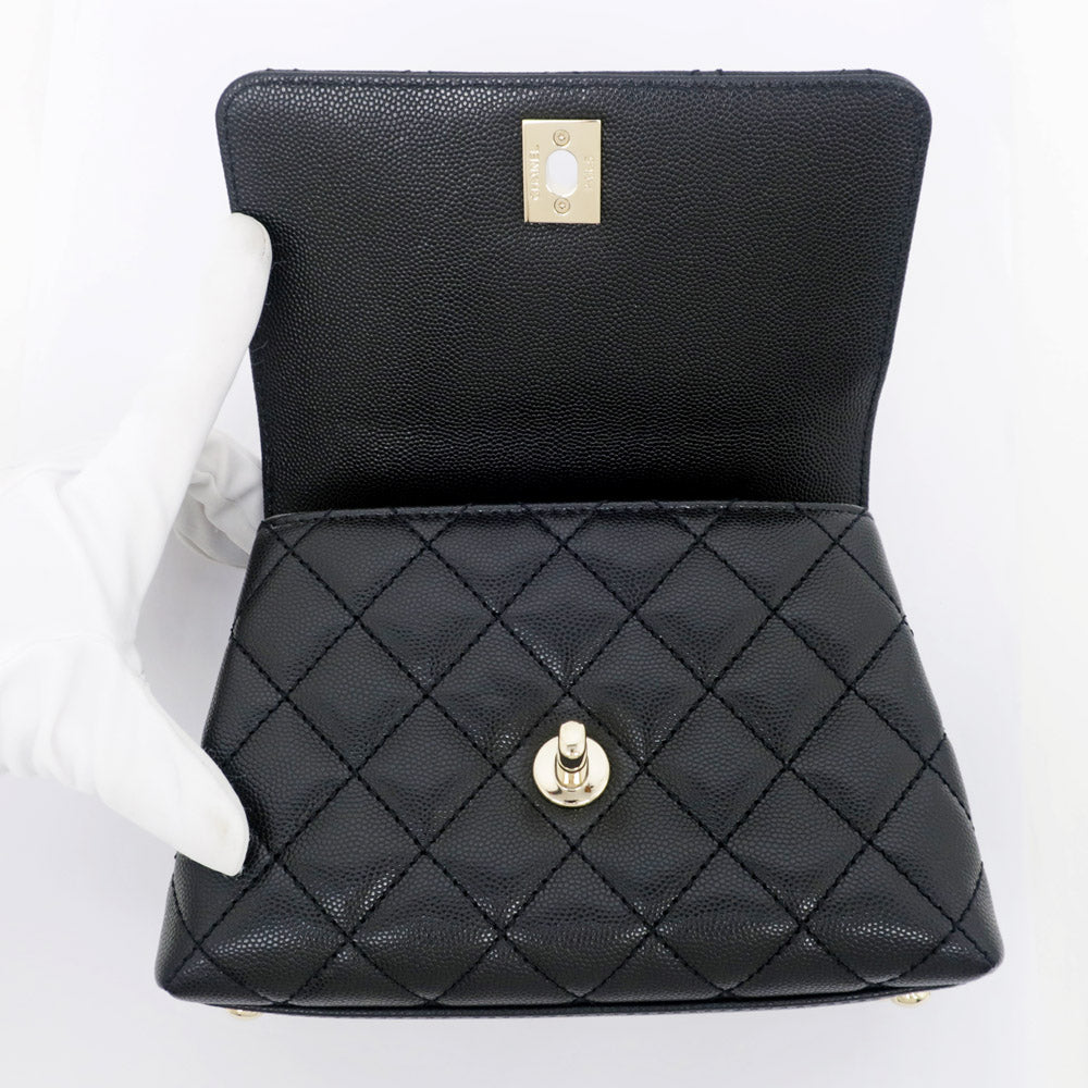 CHANEL Coco Handle XXS AS2215 Caviar S Matrasse Black Black G  Top Handle Bag