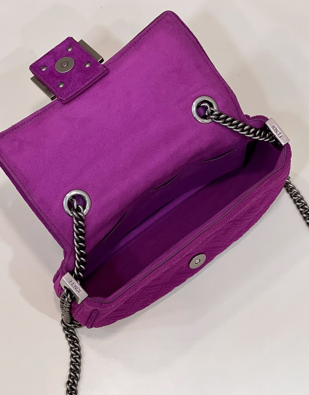 Fendi Baguette Chain Midi Purple FF Fabric Bag