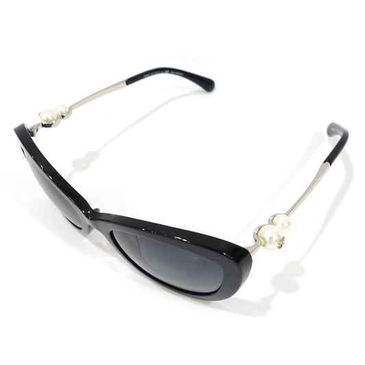 Chanel Sun Sunglasses Pearl Coco Black Silver G  5340-H-A Small s