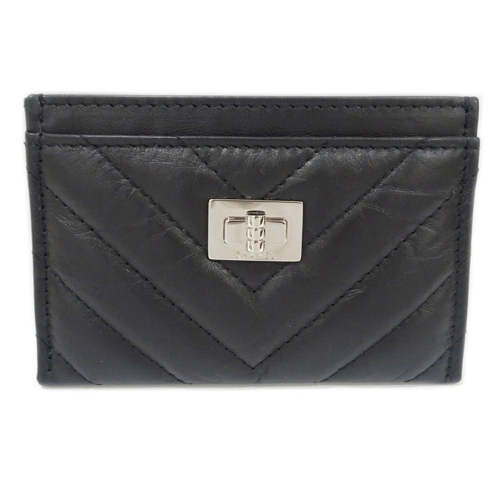 CHANEL 2.55 Card Case A80611 Eddy  S Black Silver G  Visit Cards