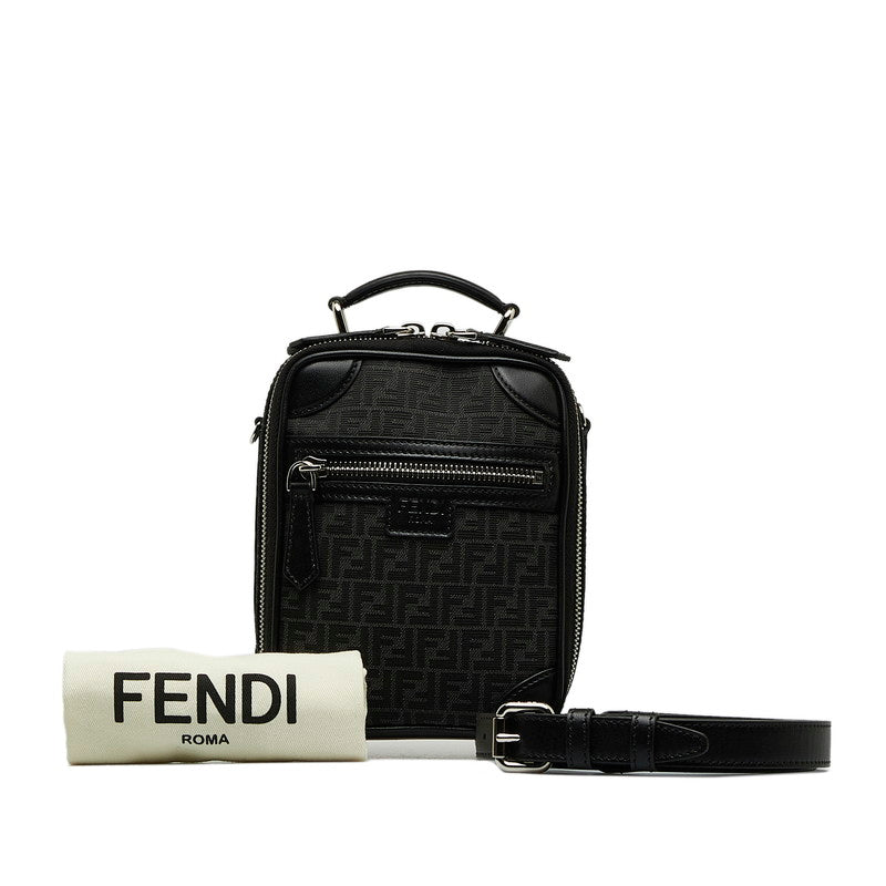 FENDI Mini Crossbody Bag Black Linen Leather 2WAY 7VA542 Black