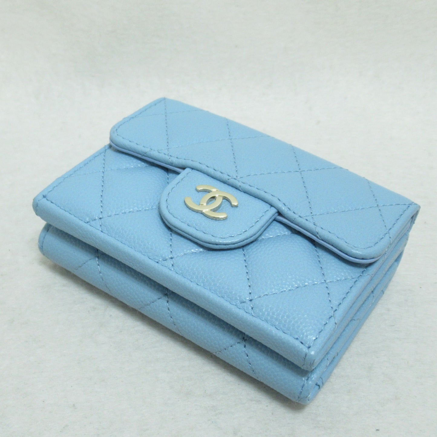 Chanel Three Fold Wallet Three Folded Wallet Caviar S (Green )  Blue