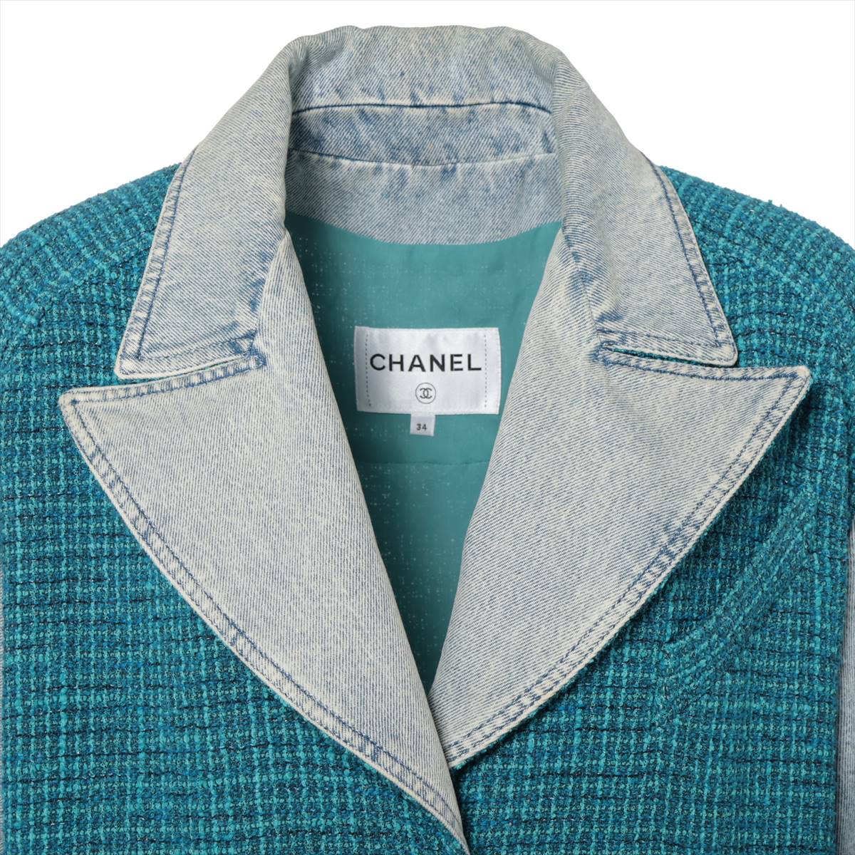 Chanel Cotton X Nylon Denim Jacket 34  Blue P72346V63980 Tweed