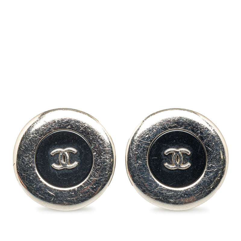 Chanel Vintage Round Coco Mark Earrings Silver Black Metal   CHANEL