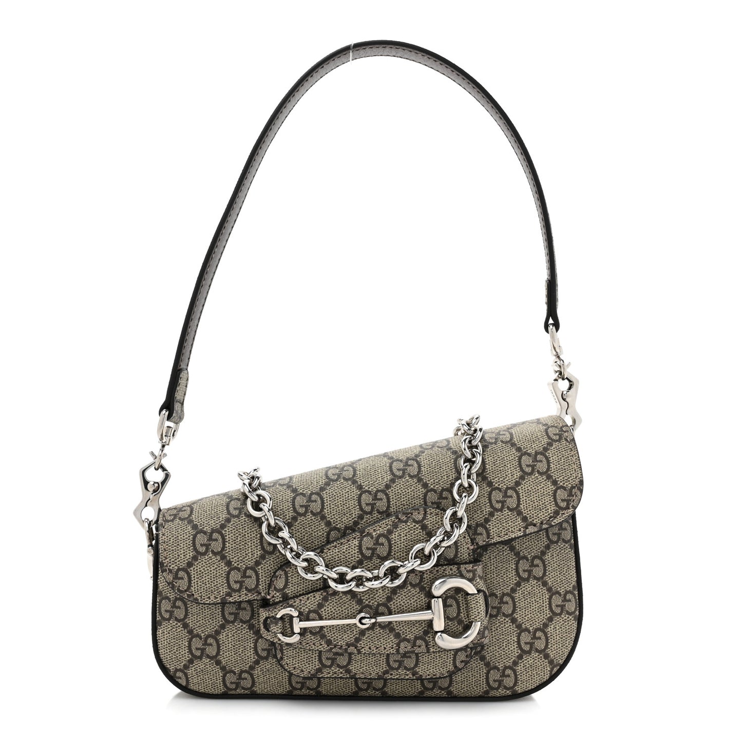 Gucci  GG Supreme Monogram Mini Horsebit 1955 Asymmetric Shoulder Bag Beige Ebony