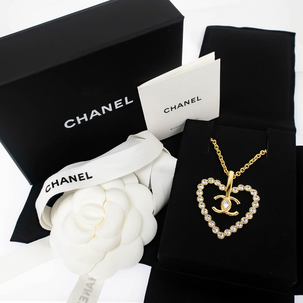 Chanel L23/C Necklace Coco G Heart Line Stone Pendant