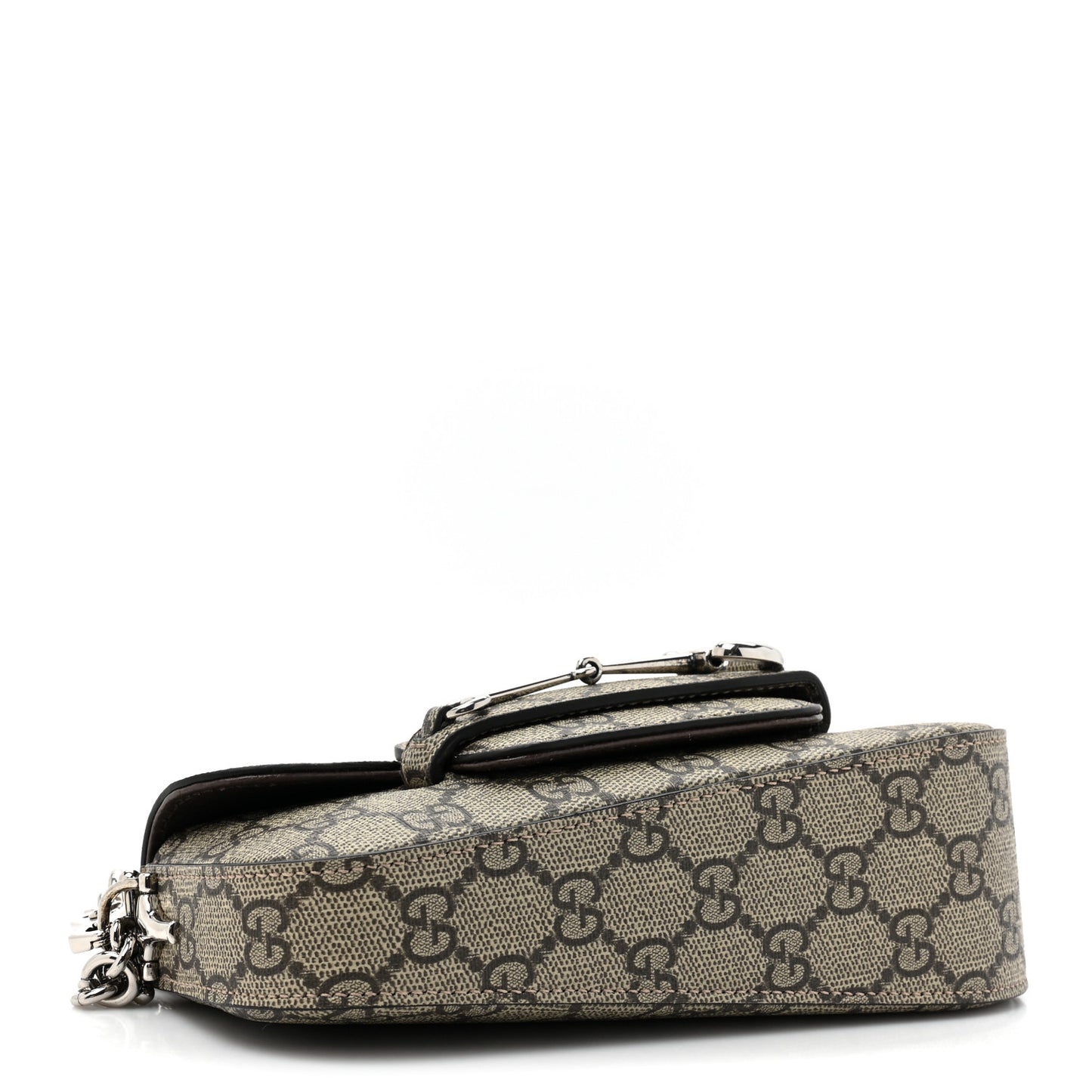 Gucci  GG Supreme Monogram Mini Horsebit 1955 Asymmetric Shoulder Bag Beige Ebony