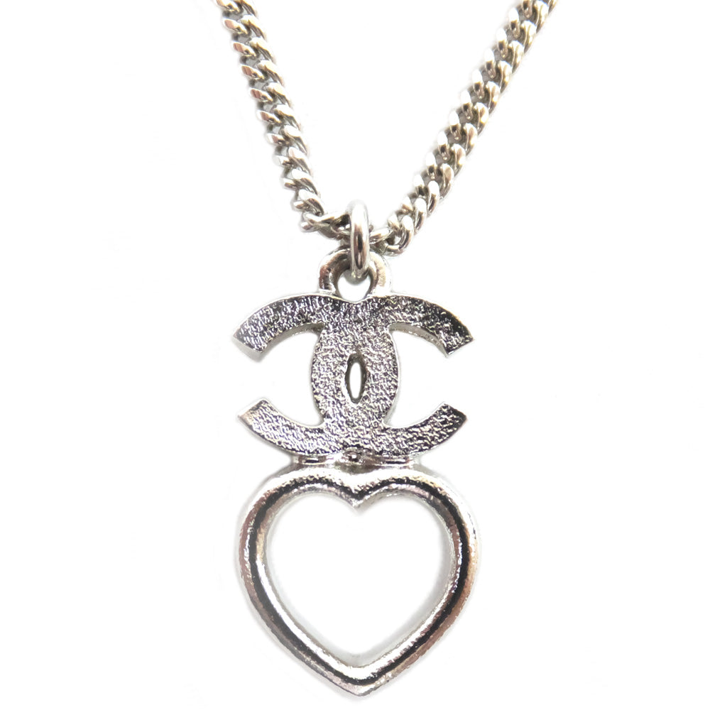 Chanel Necklace Cockmark Heart CC Mark F23N Rhinestone Silver G   Accessoires Small