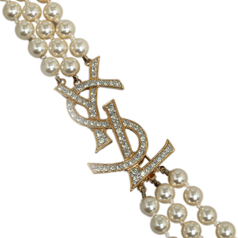 Saint Laurent YSL Logo Stone Necklace White Pearl