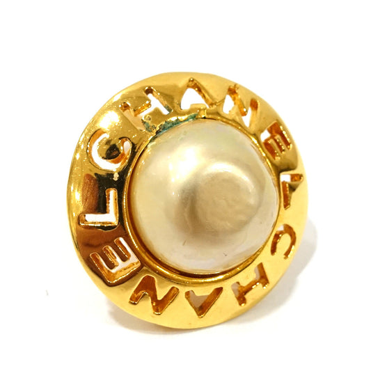 Chanel Earring Round Vintage Pearl Round Logo Accessoires Small