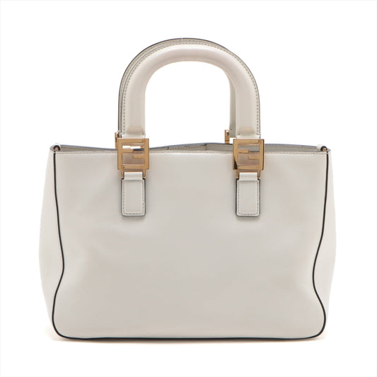 Fendi FF Tote Small Leather 2WAY Handbag White 8BH367