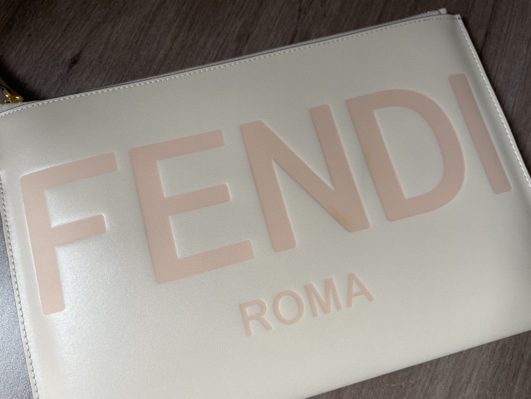 Fendi Flat Pouch White Large Pouch Bag