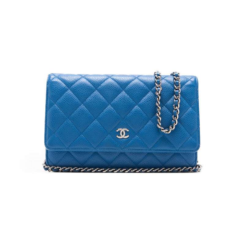 Chanel Matrasse Chain Wallet Caviar S Turquoise Blue Silver