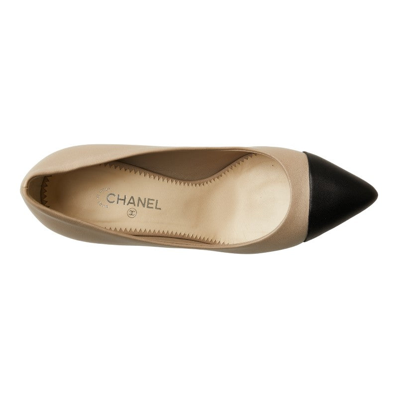 Chanel Coco Pumps Beige Black Leather  Chanel