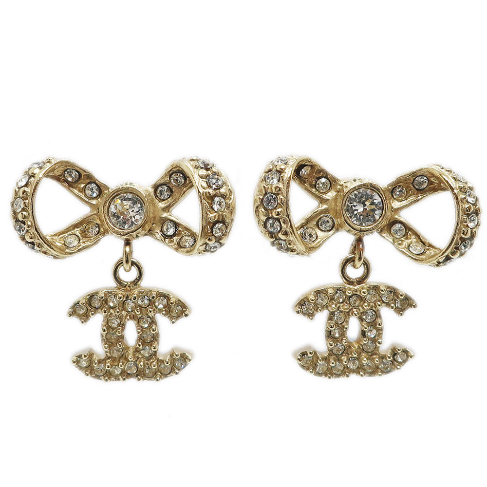 Chanel Coco Ribbon Stud_Earrings Linestone Champagne G B14P  Accessories Small Shake A42648