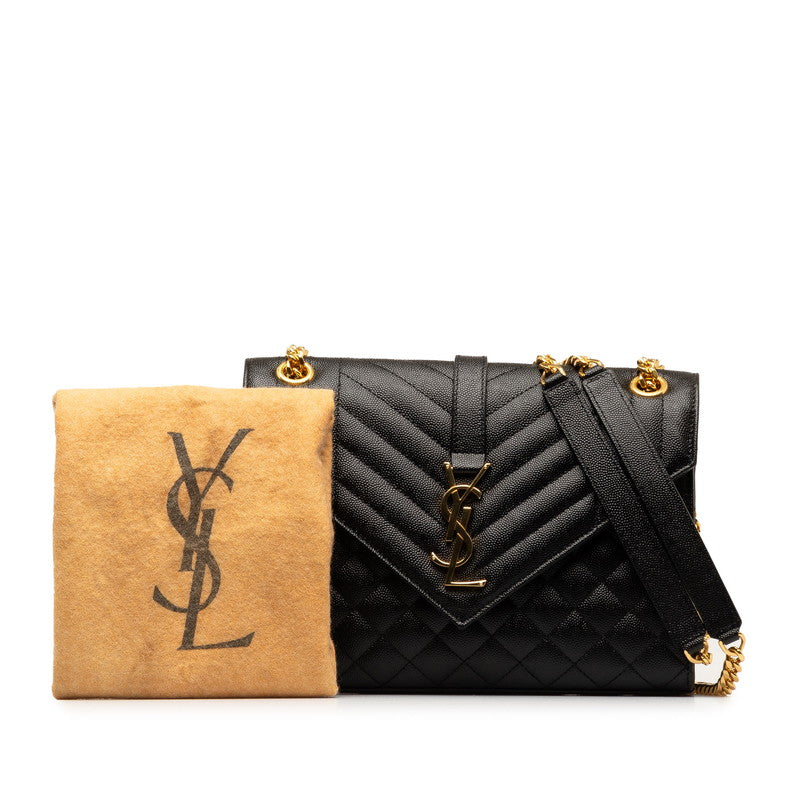 Saint Laurent YSL logo monogram envelope chain shoulder bag black g leather ladies saint laurent