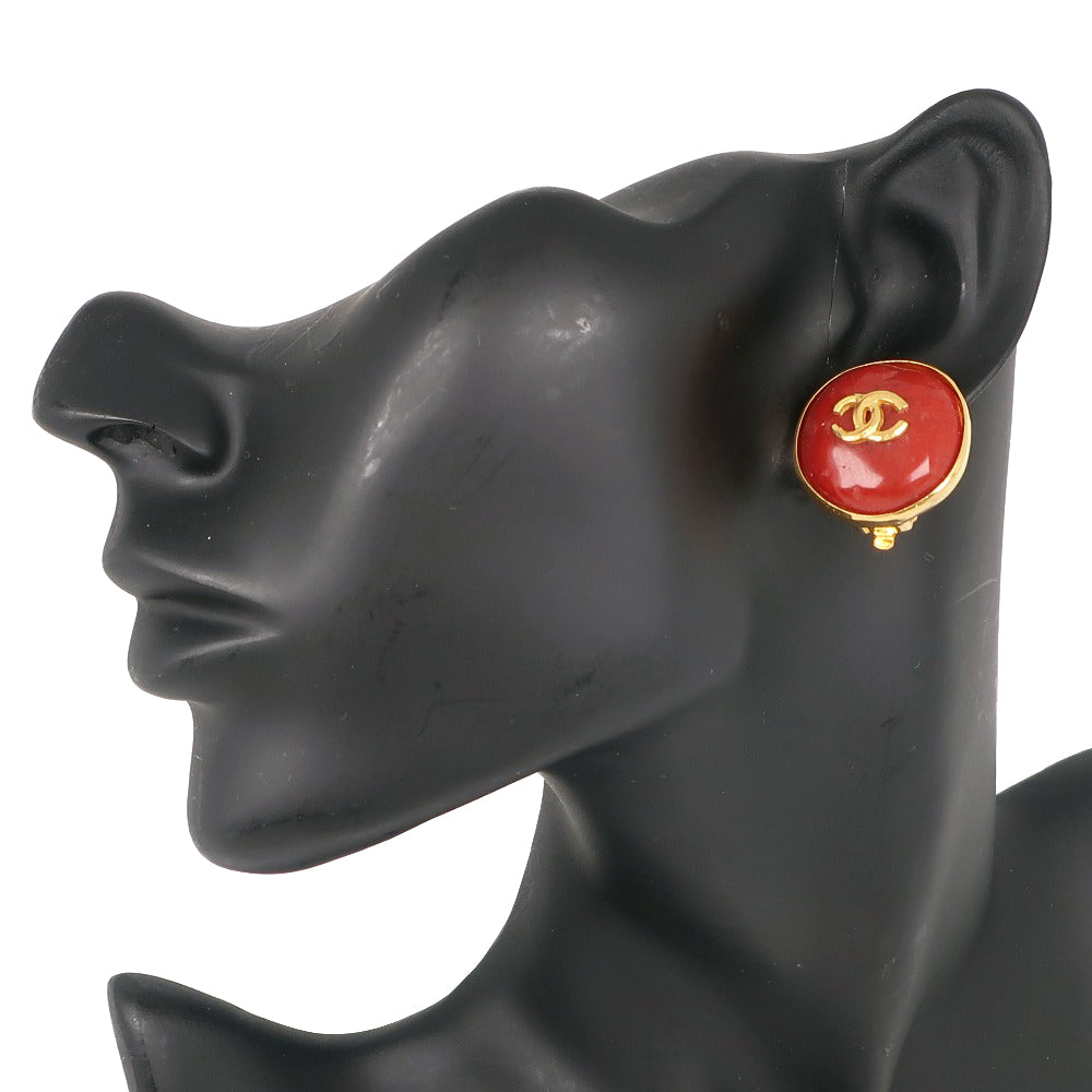 Chanel Chanel Coco Mark Earrings G  French Red 98P  17.2g Coco Mark  A-Rank Earrings