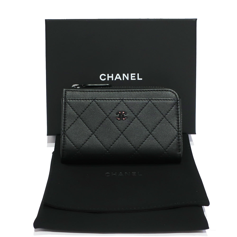 Chanel Wallet Matrasse Black Classic Card Coin Her Coin Case Card Case Leather Black  Weda