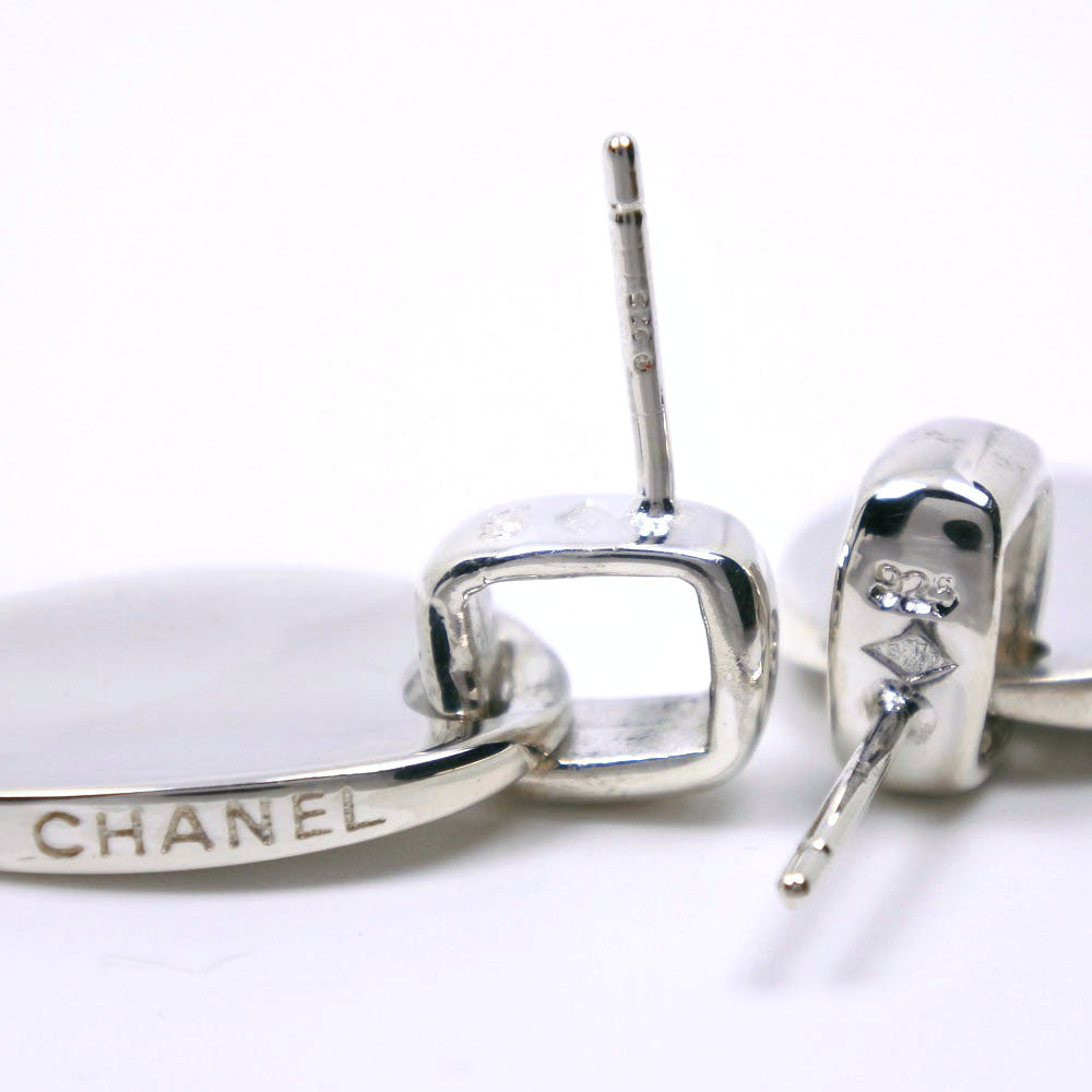 Chanel CHANEL logo plate Stud Earrings Oval Silver 925 French made  8.1g  logo  A-rang