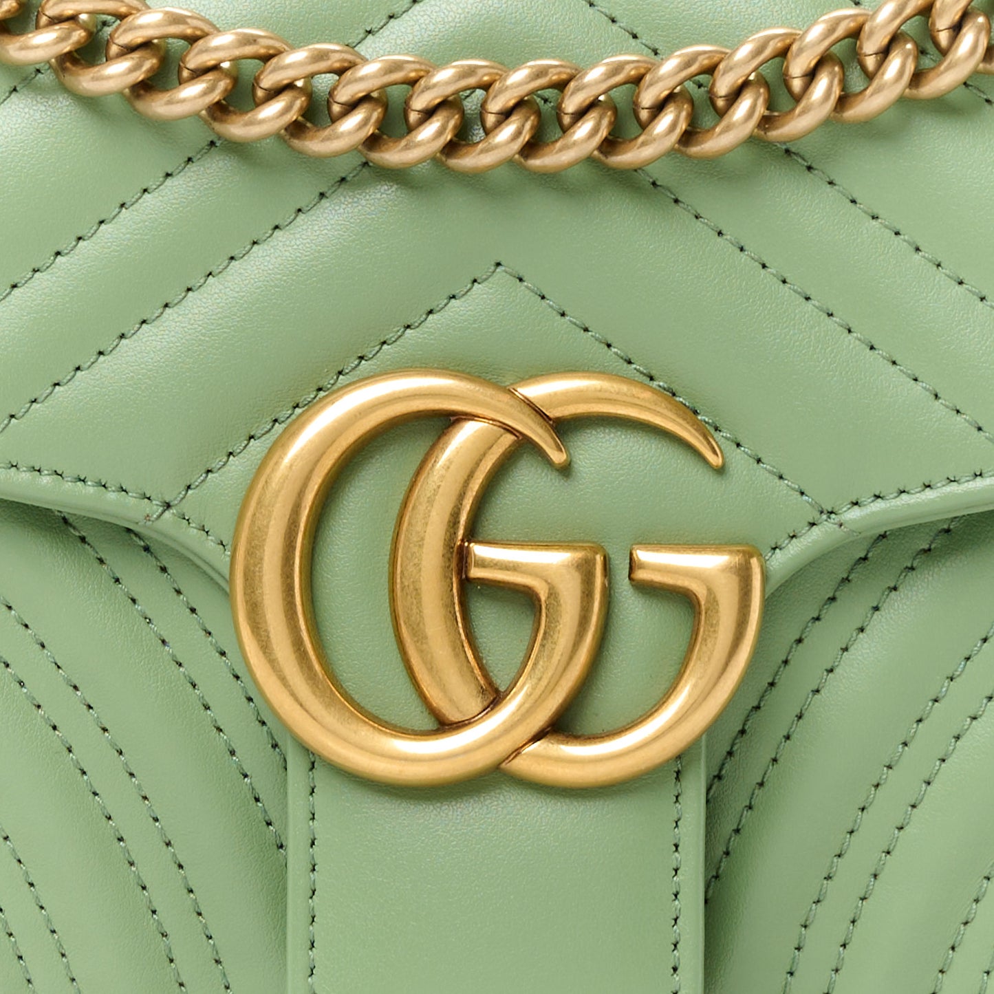 Gucci  Calfskin Matelasse Small GG Marmont Shoulder Bag Salamander Green