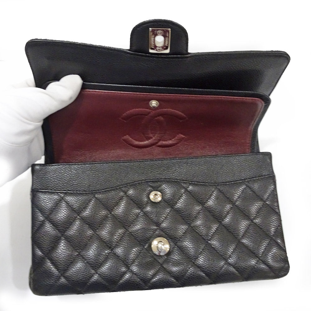 Chanel Classic Handbag A01112 W Flap Bag Matrasse 25 Black Silver  Green  S Caviar Skin Shoulder Bag