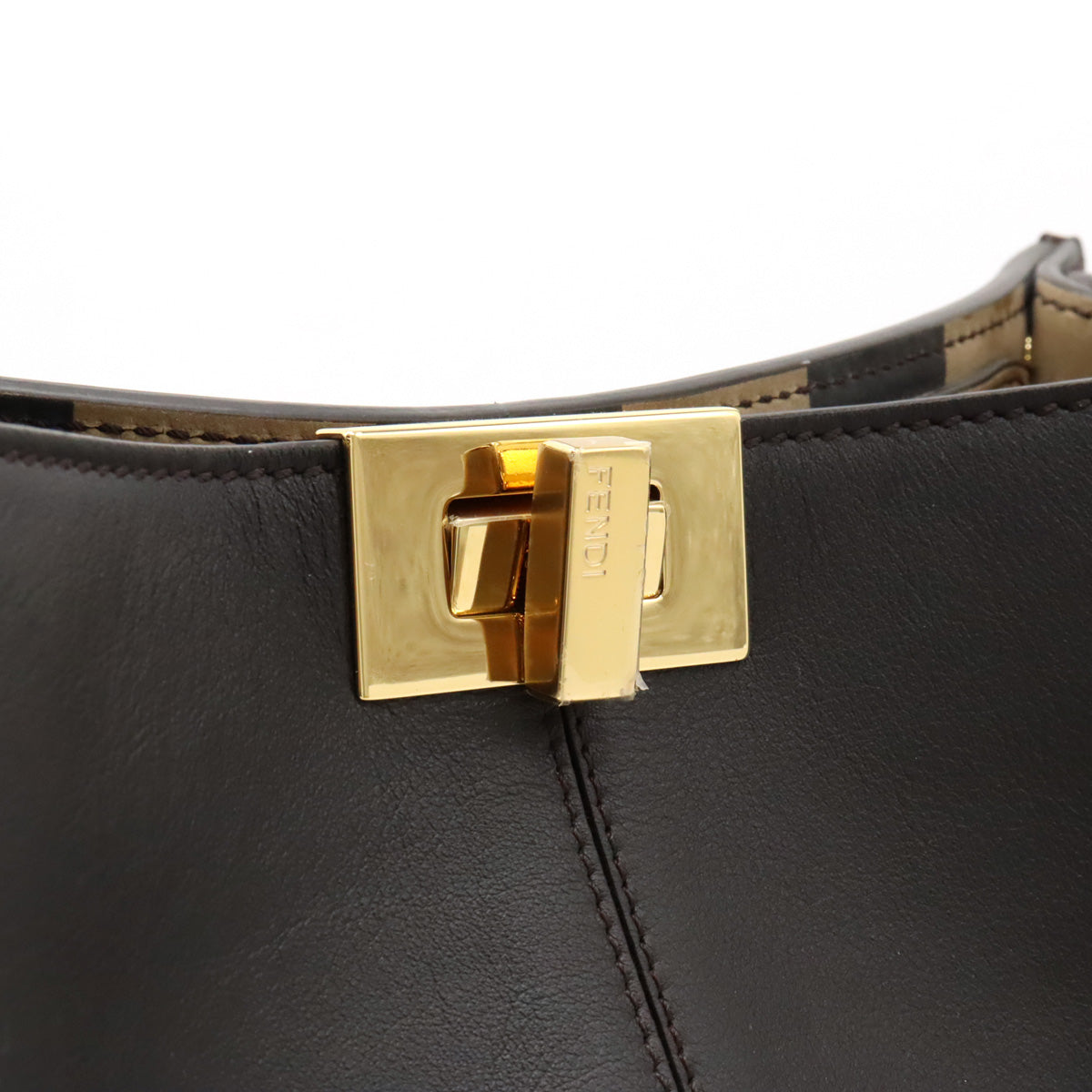 Fendi Fendi Peacebu Extract Medium Handbag 2WAY Shoulder Bag Leather Dark Brown Gold  8BN310