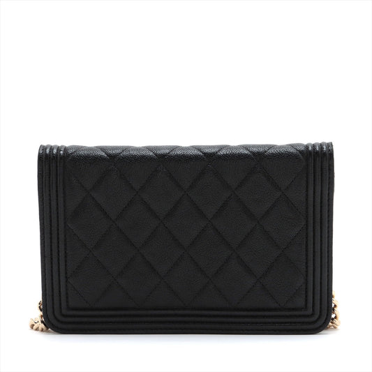 Chanel Boy Chanel St Caviar S Chain Wallet Black G