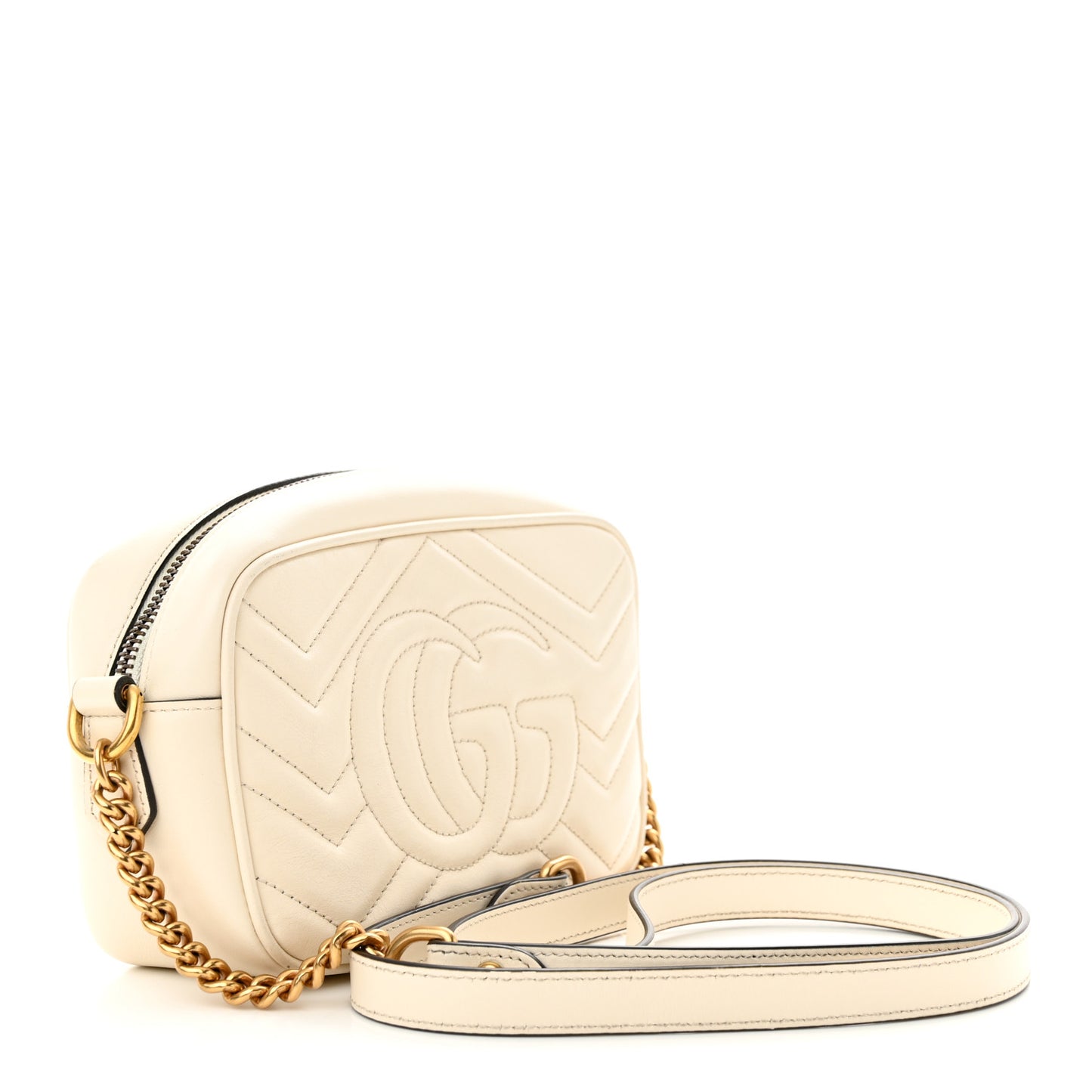 Gucci  Calfskin Matelasse Mini GG Marmont Chain Shoulder Bag White