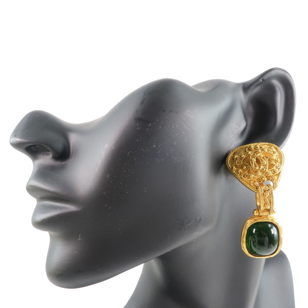 CHANEL Earring Green Stone Vintage G  Gold 94A  32.2g  A-Rank Earring A-Rank Earring