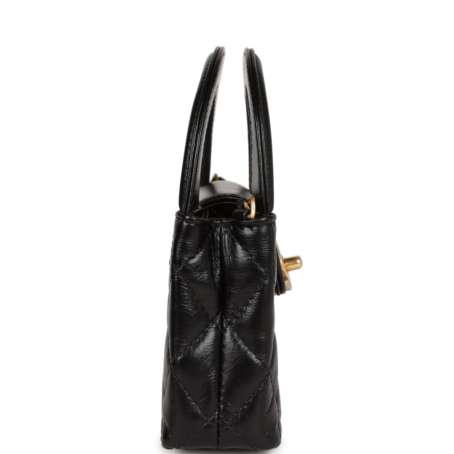 Chanel Nano Kelly Shopper Black Shiny Aged Calfskin Brushed Gold Hardware