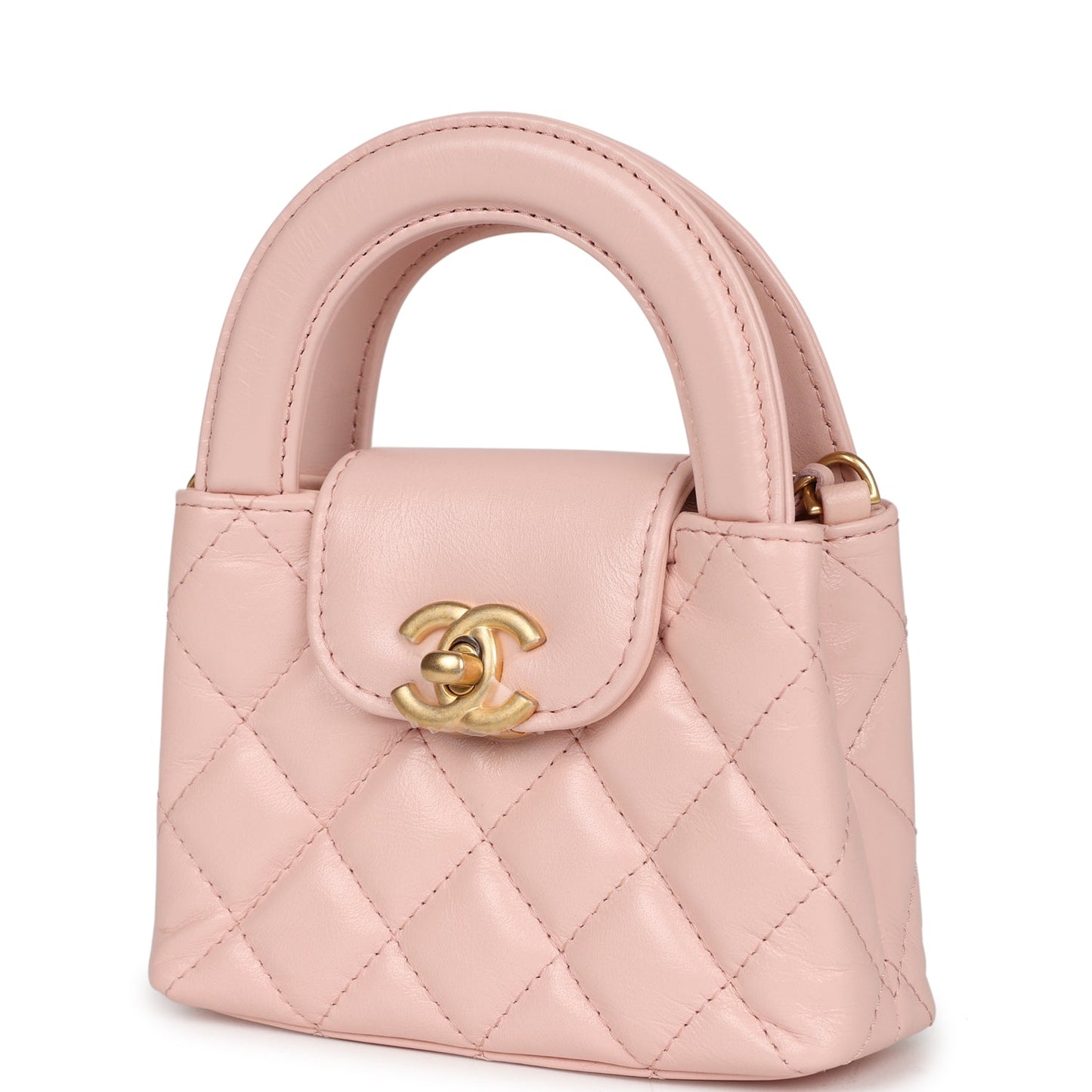 Chanel Nano Kelly Shopper Light Pink Shiny Aged Calfskin Brushed Gold Hardware