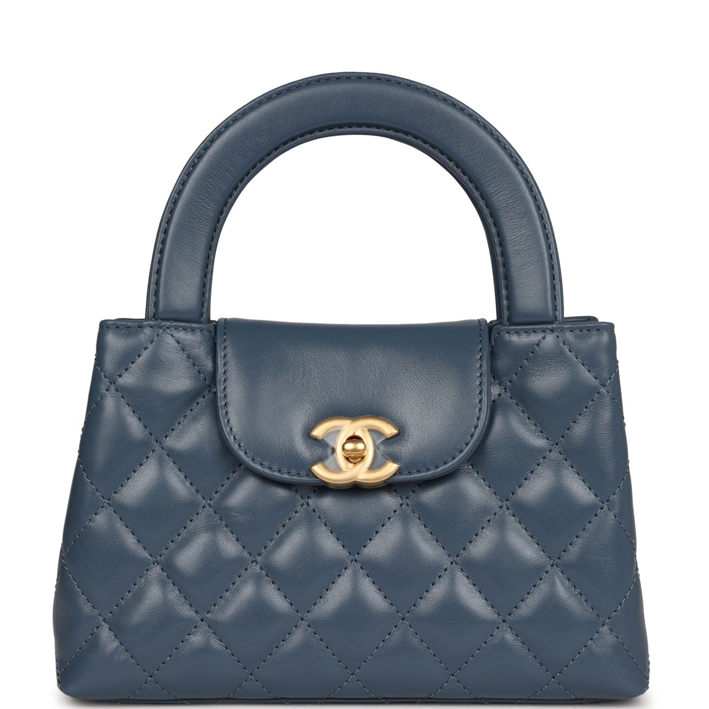 Chanel Small Kelly Shopper Blue Shiny Aged Calfskin Brushed Gold Hardware