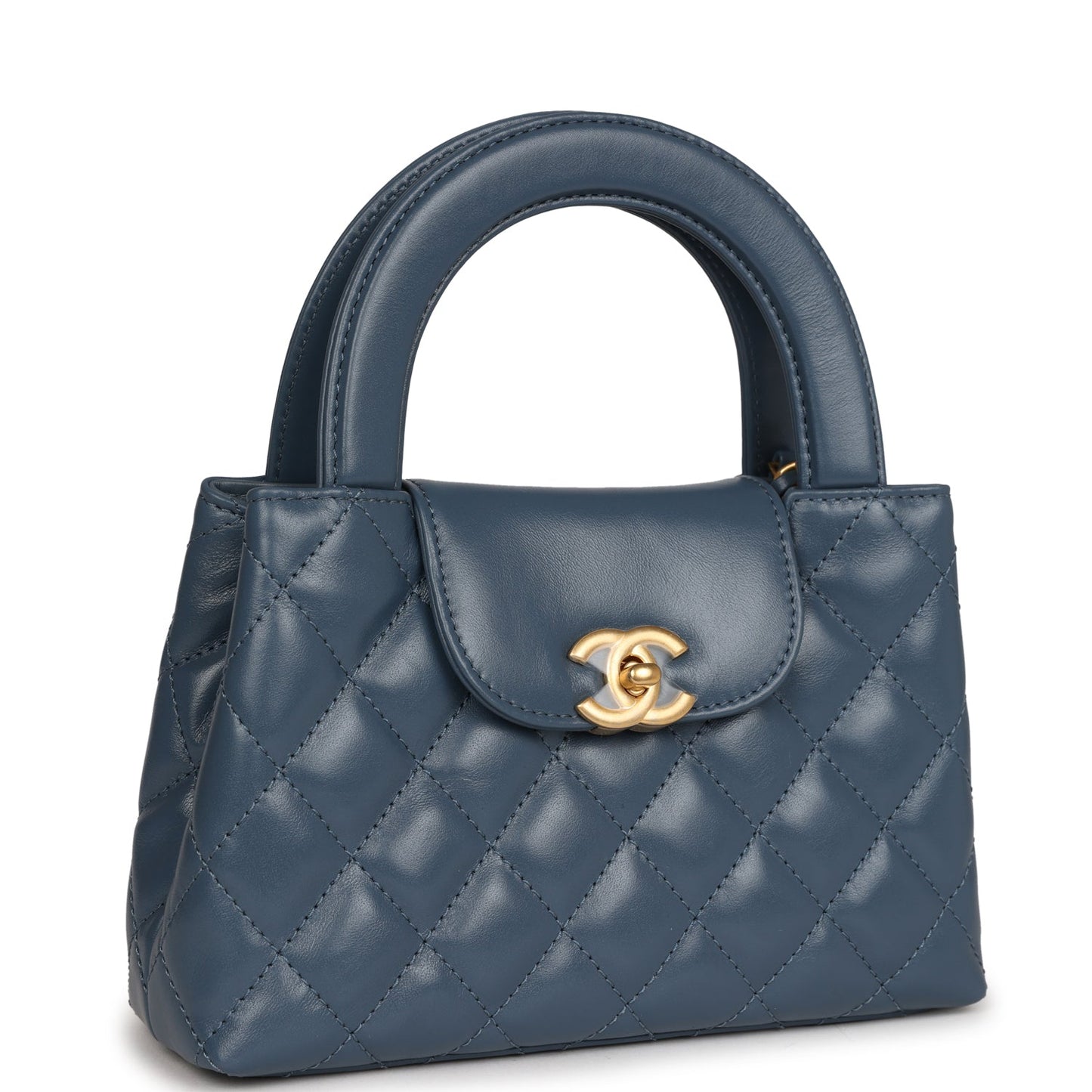 Chanel Small Kelly Shopper Blue Shiny Aged Calfskin Brushed Gold Hardware