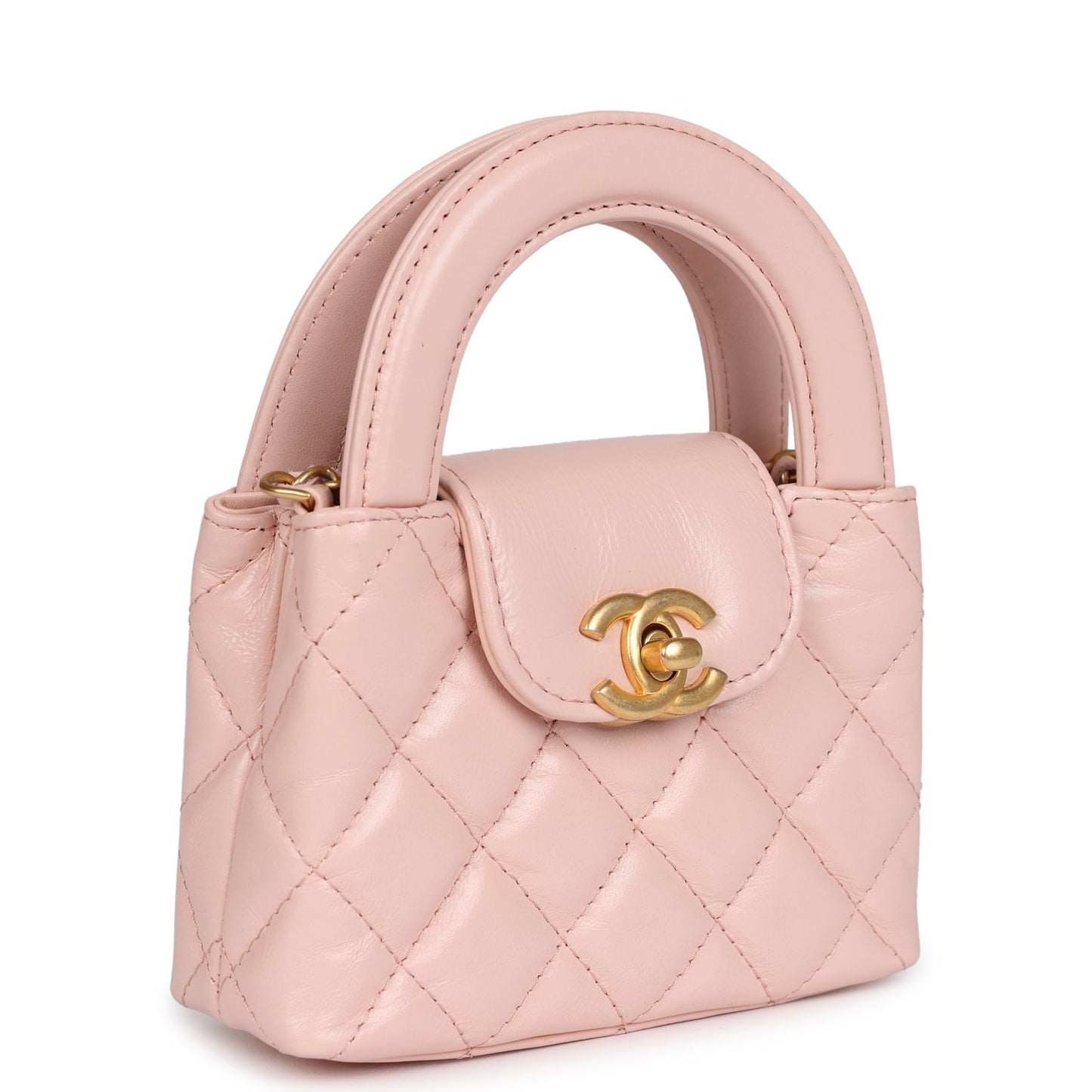 Chanel Nano Kelly Shopper Light Pink Shiny Aged Calfskin Brushed Gold Hardware