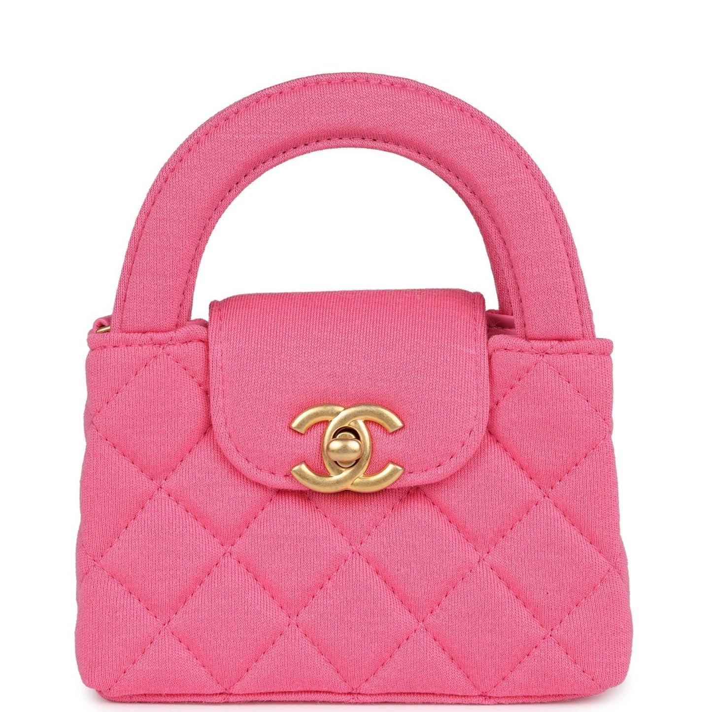 Chanel Nano Kelly Shopper Hot Pink Jersey Brushed Gold Hardware