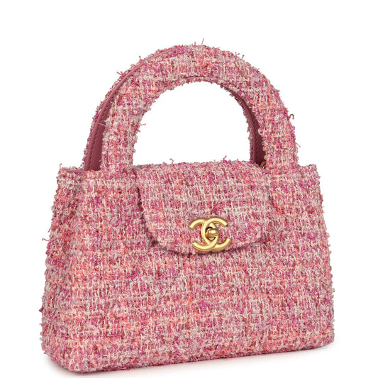 Chanel Small Kelly Shopper Pink Tweed Brushed Gold Hardware