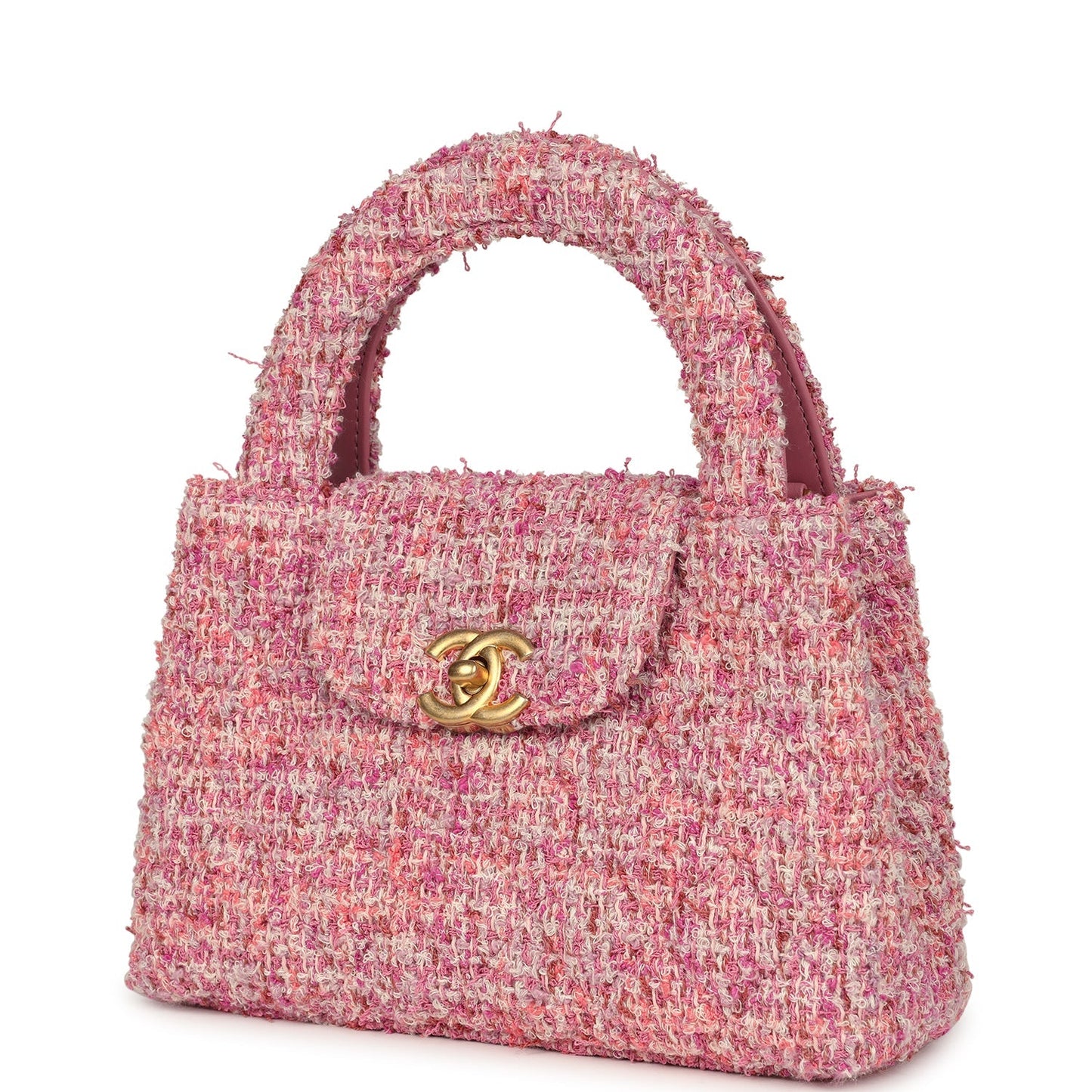 Chanel Small Kelly Shopper Pink Tweed Brushed Gold Hardware