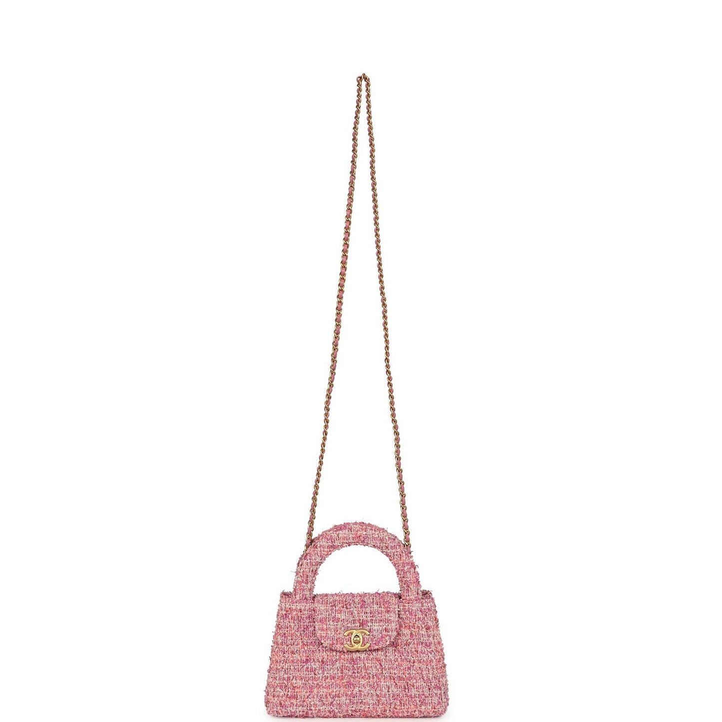 Chanel Small Kelly Shopper Pink Tweed Brushed Gold Hardware